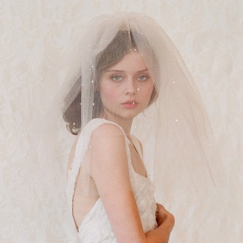 Bridal blusher wedding veil - Double layer teardrop veil in champagne, ivory or white - Style 111 - Made to Order