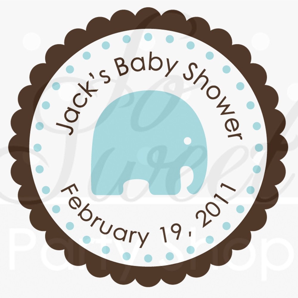 24 Boys Baby Shower Favor Sticker Labels -  It's a Boy - Elephant Theme Blue and Brown