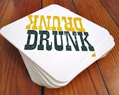 DRUNK letterpress printed coasters- set of 10 PACKERS colors - amandamello