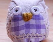 Little Fukuro (Owl) - Linen and purple gingham owl