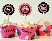 Pink Bowling cupcake Toppers