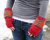 FreeHand Fingerless Mitts with Granny Square Wristband Melody Style