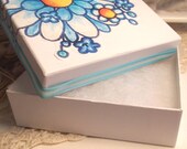 White Gift Box with Blue Zinnia Design