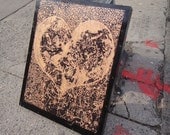 Love Yourself, print on wood of original ink drawing.