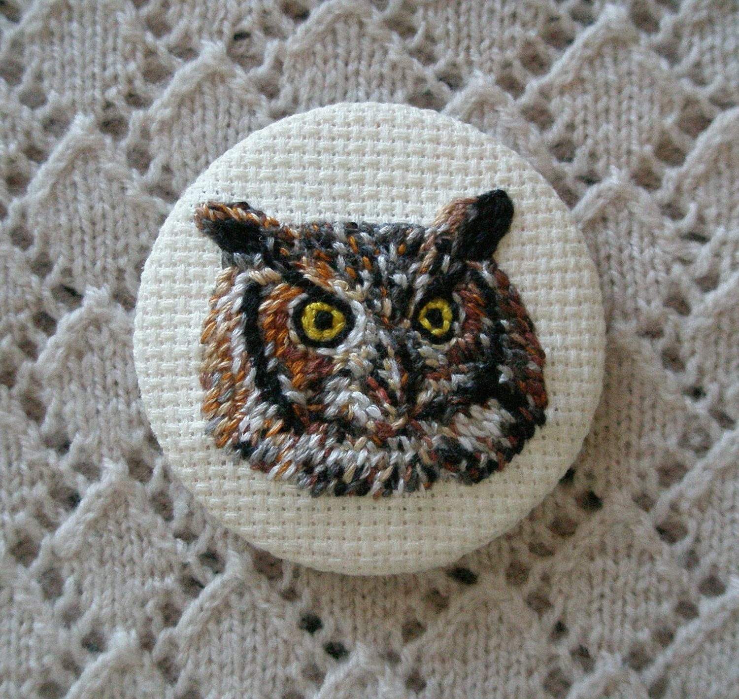 Needlepoint Owl Beast Button
