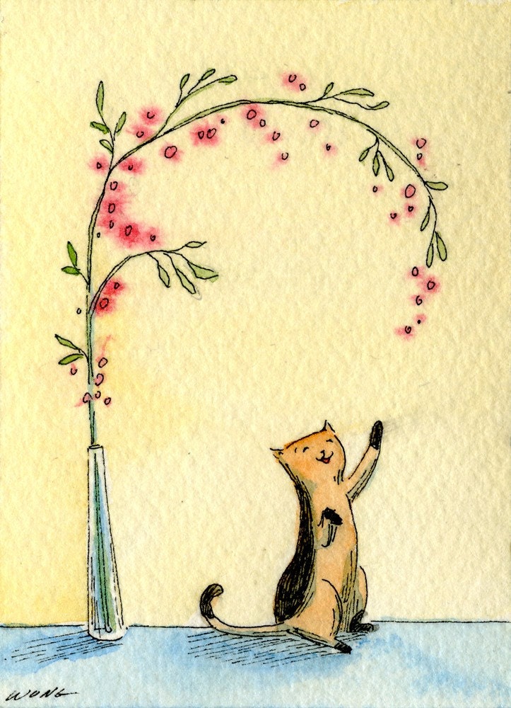 Original ACEO Painting -- Reaching for the berries