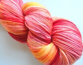Warmer Days Ahead Hand Dyed Sock Light Fingering Weight Merino Wool Yarn FREE PATTERN Pink Tangerine Red