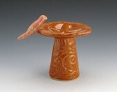 Cinnamon Ring Catcher - A Handmade Pottery Bird Bath with A Cute Songbird Perched on the Rim - Star Fish Design - Ready To Ship