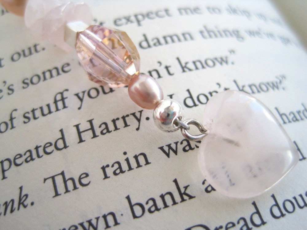 Rose Quartz Heart and Swarovski Crystal Bookmark