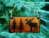 Cabin Moose Sign Rustic Wooden Wooden Pine Trees Small