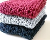 Kitchen Dishcloths Washcloths Crochet  Cotton  Navy Blue, Burgundy, Gray  Set of 3 Durable Handmade