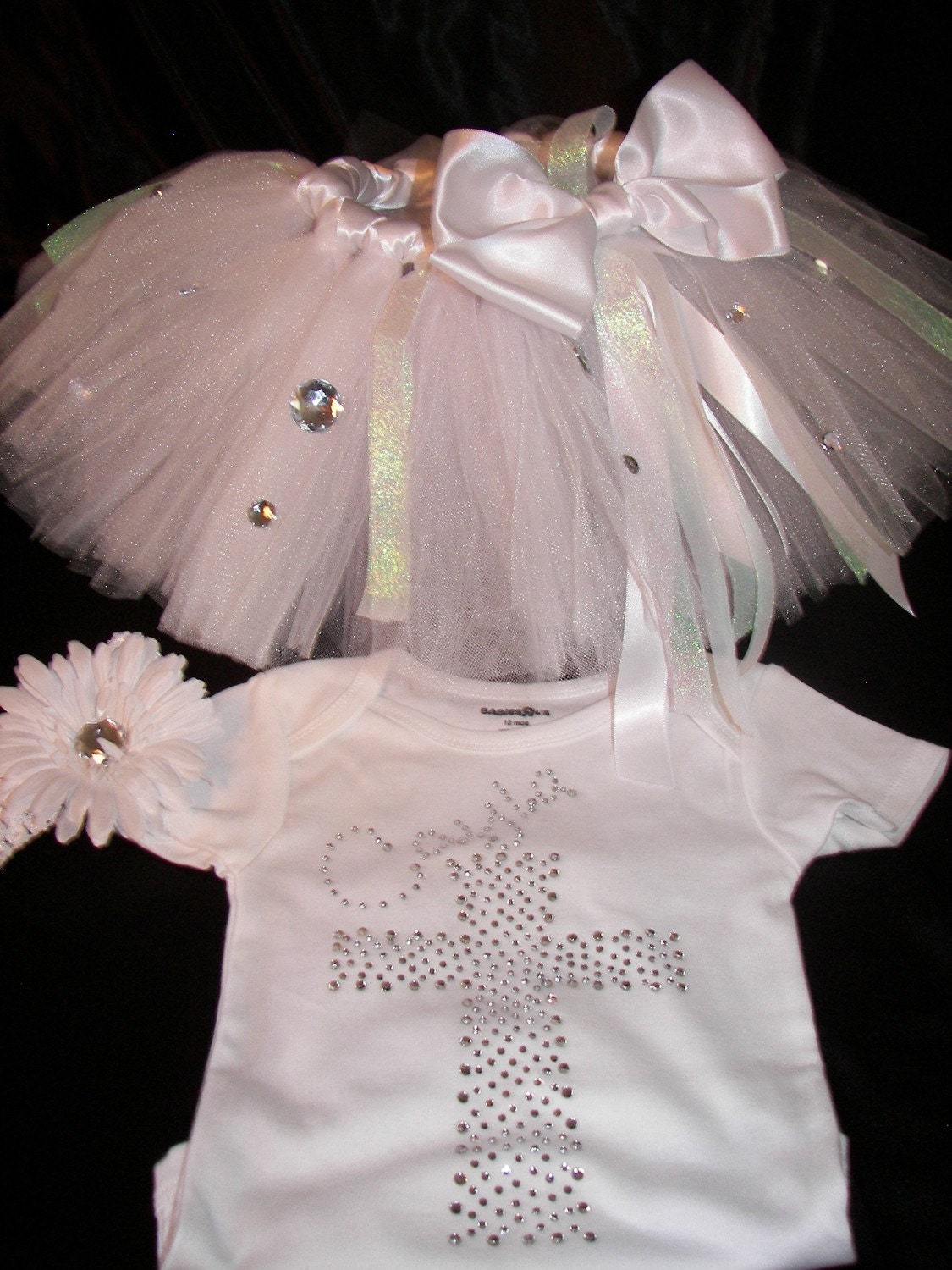 Shimmery White Baptismal Tutu Set--Perfect for parties, princesses, Lots of BLING--