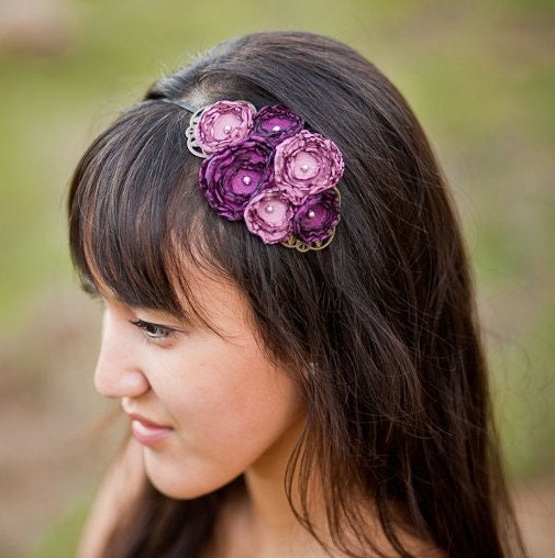 Plum Flower Headband with Swarovski and Filigree Detail