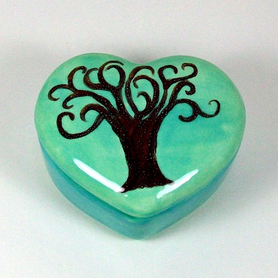 Handmade Ceramic Heart Box with Tree