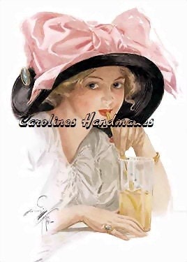 Fisher Lady Pink Bow Hat Reproduction Cotton Fabric Art Print 3.25X5" Applique