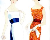 50s Vogue Special Design 4977 Bust 36 Size 16 Dress Elegant Deep V Back Obi Sash Bow Floor or Below Knee Length Wiggle Wedding Cocktail Evening UNCUT