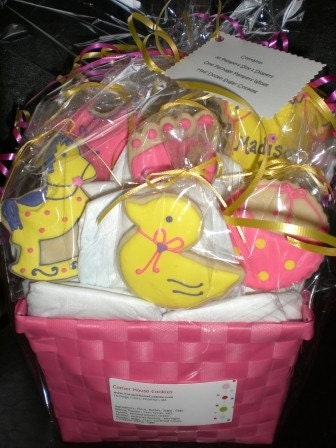 Sweet Baby Gift Basket - Cookies, Diapers & Wipes