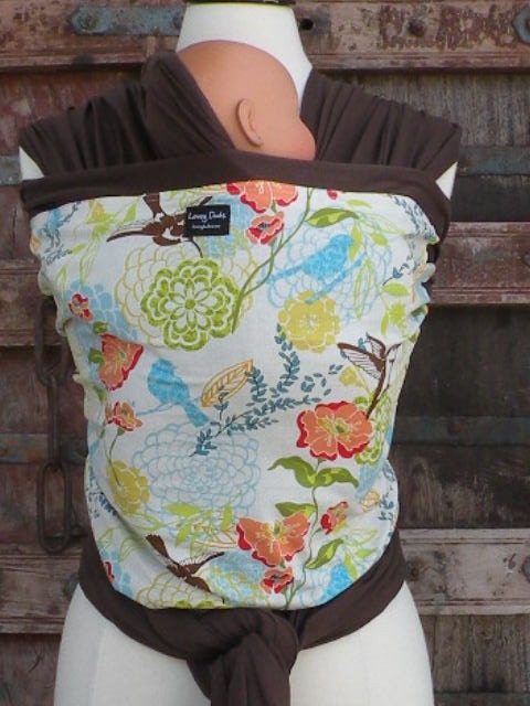 Baby Wrap Sling Carrier-ORGANIC COTTON Baby Wrap/Sling Carrier-Spring Fling on Brown-DvD Included-Newborn to Toddler
