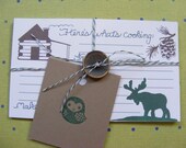 Recipe Card Set Of 10, Moose And Cabin, Cooking, Illustration, Lodge, Nicely Packaged For Gift Giving, Animals, Wildlife, Art