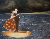 nigel and lily embracing at sea  - print