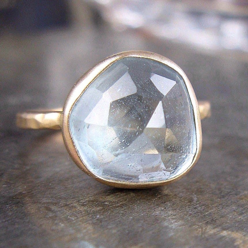 Chunky Aquamarine and Recycled 14k Gold Ring