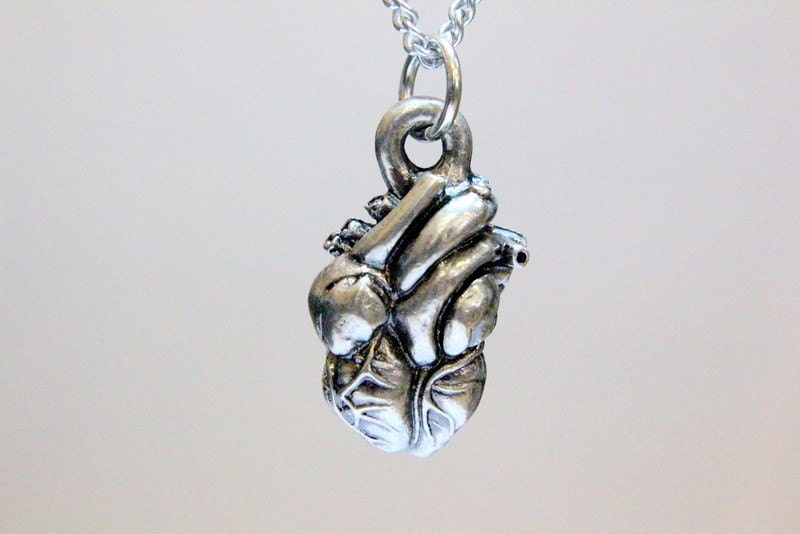 Antique Silver Anatomical Heart Necklace - Moon Raven Designs