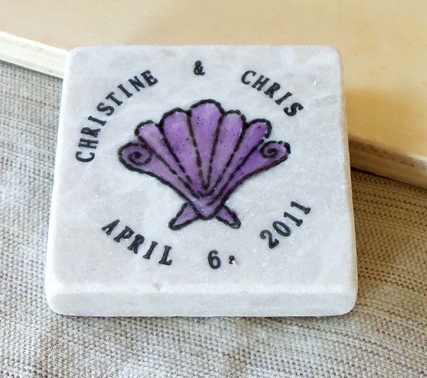 Purple Seashell Save the Date Magnets, Wedding Favors, Set of 25