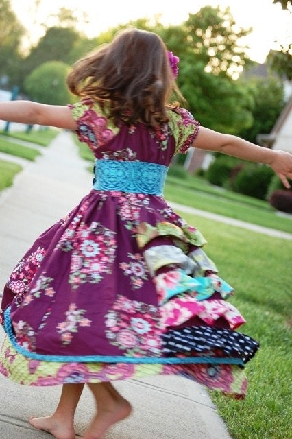 You had me at hello Easter Dress Burgundy Blue Yellow Ruffles Sister Set Amy Butler