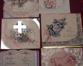 Group Of Six Beautiful Antique Silk Fabric Paper And Metallic Foil Cards