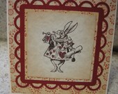 Alice in Wonderland White Rabbit Thank You Card- vintage style, shabby chic style, sparkle, children's, fairy tale, heart, bunny