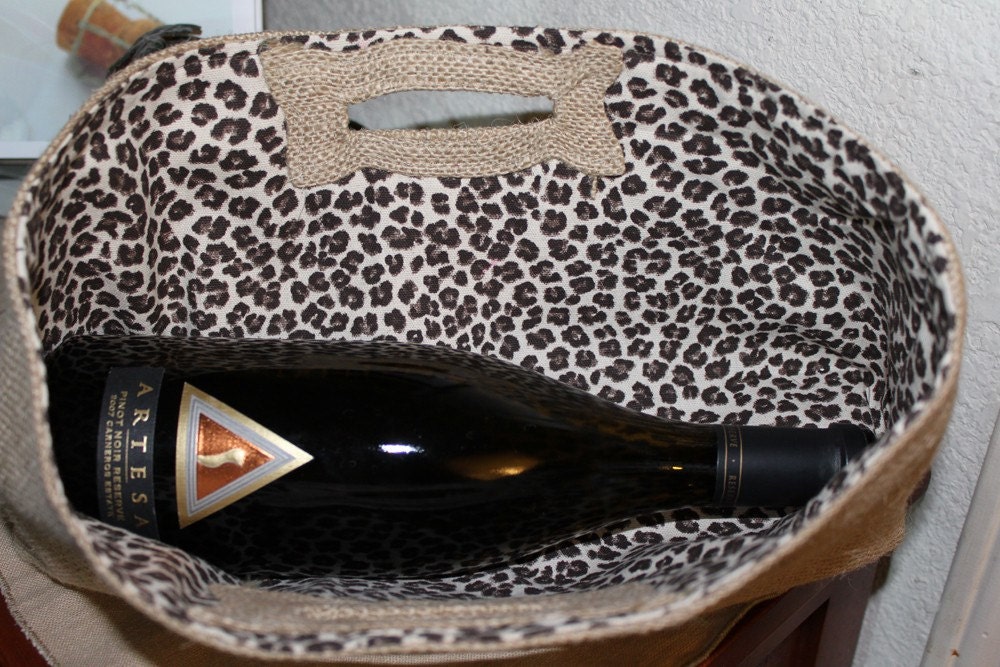 Not Your Usual Wine Bag Burlap with Leopard Personalized