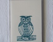 hoot owl linocut letterpress greeting card