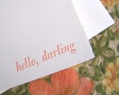 hello, darling -- letterpress greeting card, cantaloupe/peach