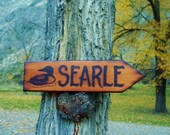 Rustic Wood Cabin Sign Family Name Loon Arrow Custom Personalized