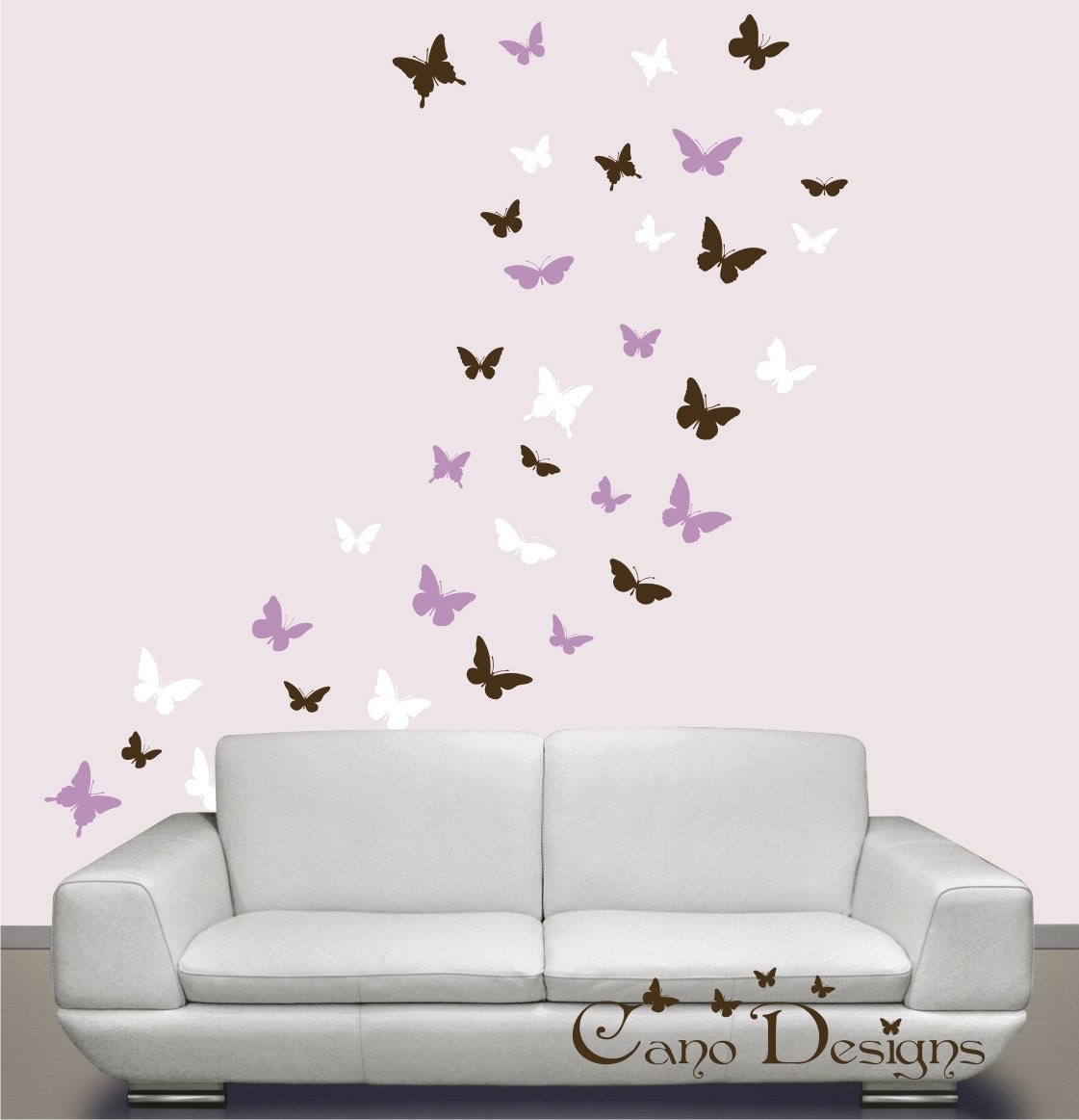 Butterflies Set of 36, 3 colors, Vinyl wall decals, living room, nursery, kids & teens room, removable decals stickers