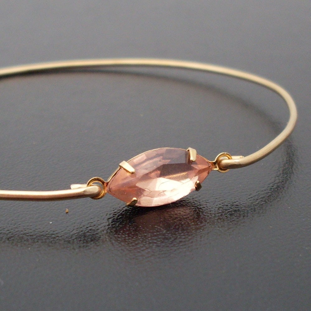 Bangle Bracelet Franziska  - Gold Tone, Peach Rhinestone