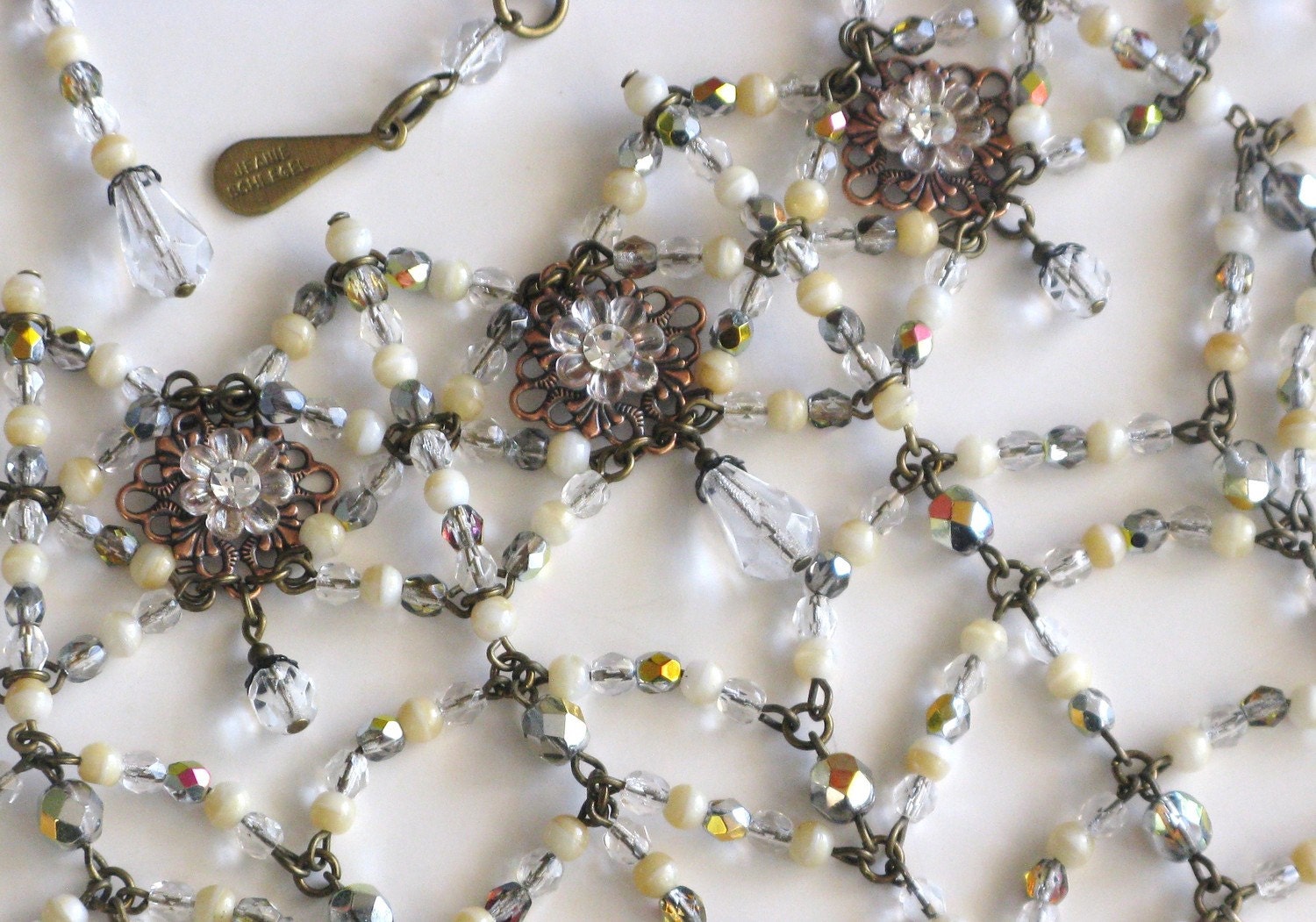 Crystal Spider Web - Breathtaking EXCLUSIVE signed Signature bib necklace in vintage crystal and brass Long Version OOAK