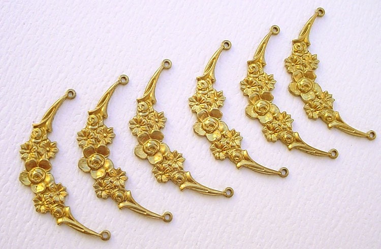 Brass Connector Findings Floral Swag Lot of 6