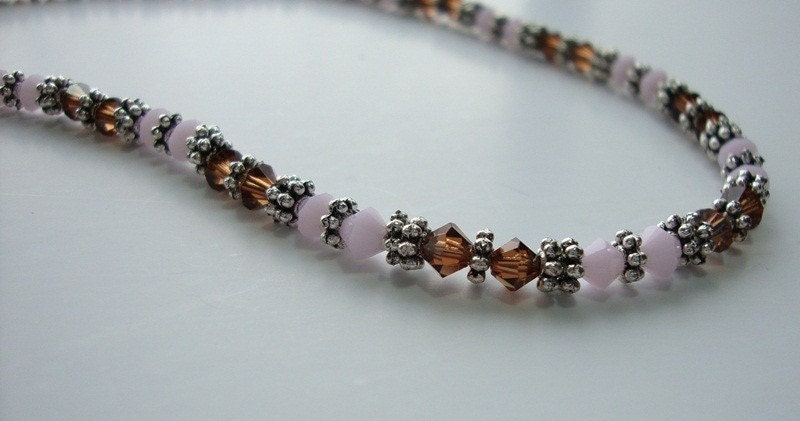 Pink and Brown Crystal Necklace FREE Shipping