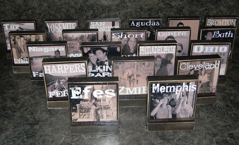 Up to 20 Personalized Wooden Photo Blocks to display DESTINATION Wedding,Vacations,Memories - Great  Gifts