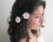 Pale Ivory Flower Bobby Pins Duo
