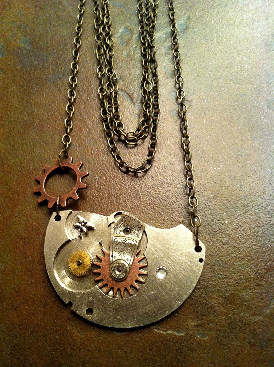 Part Time Pendant, Steampunk necklace Vintage pocket watch movement