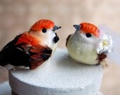 Stripey Love Birds Wedding Cake Topper in Tangelo