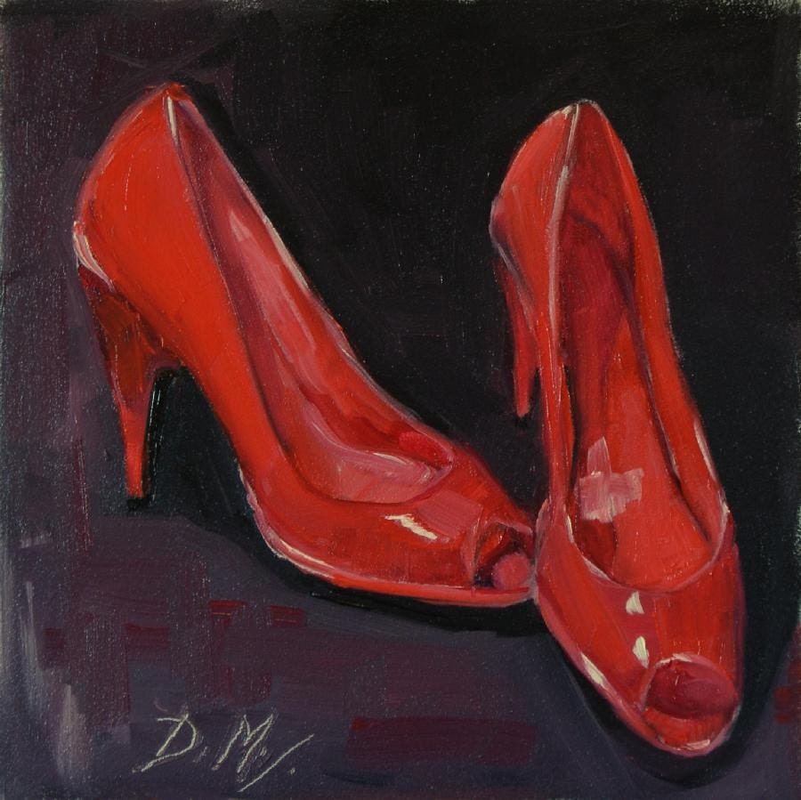Two Cherry Reds on Black 8 x 8