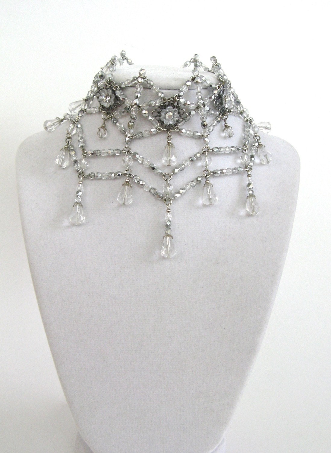 Crystal SPIDER WEB - Breathtaking Exclusive Signature bib necklace by set in Silver crystal Signed and OOAK