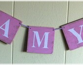 Personalized Name Phrase Banner Garland Shabby Chic Wedding Birthday  Business  4 x 4 Wood Tiles Custom Sign
