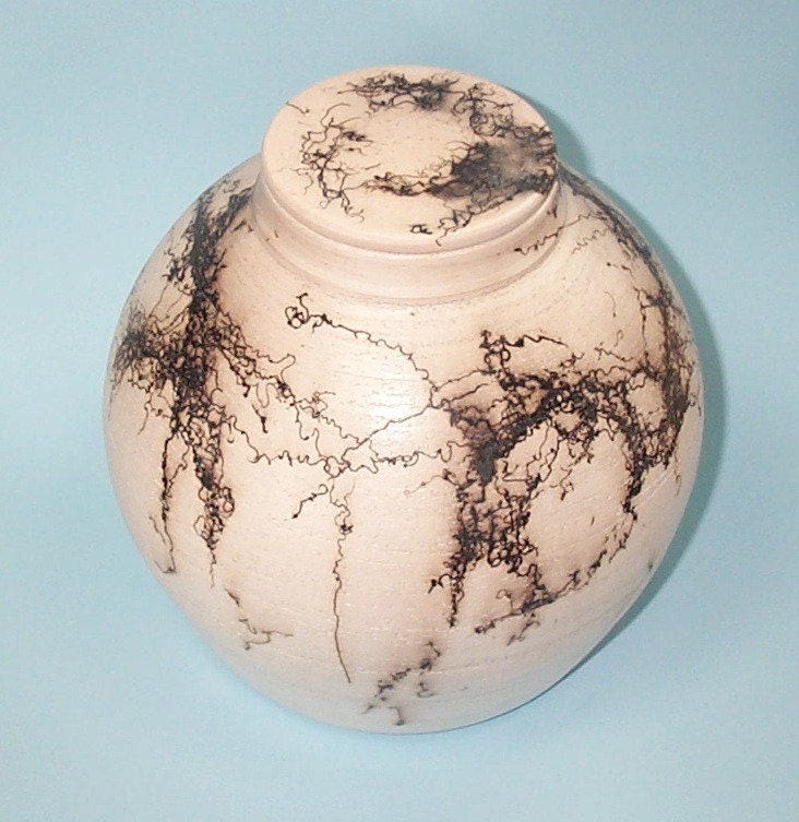 Original URN hand thrown and deocrated with Horse Hair