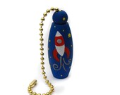 Custom Hand Painted Space Theme Rocket Ship Ceiling Fan Pull with Silver or Gold Chain