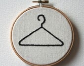 Wire Coat Hanger Embroidered Illustration Wall Plaque