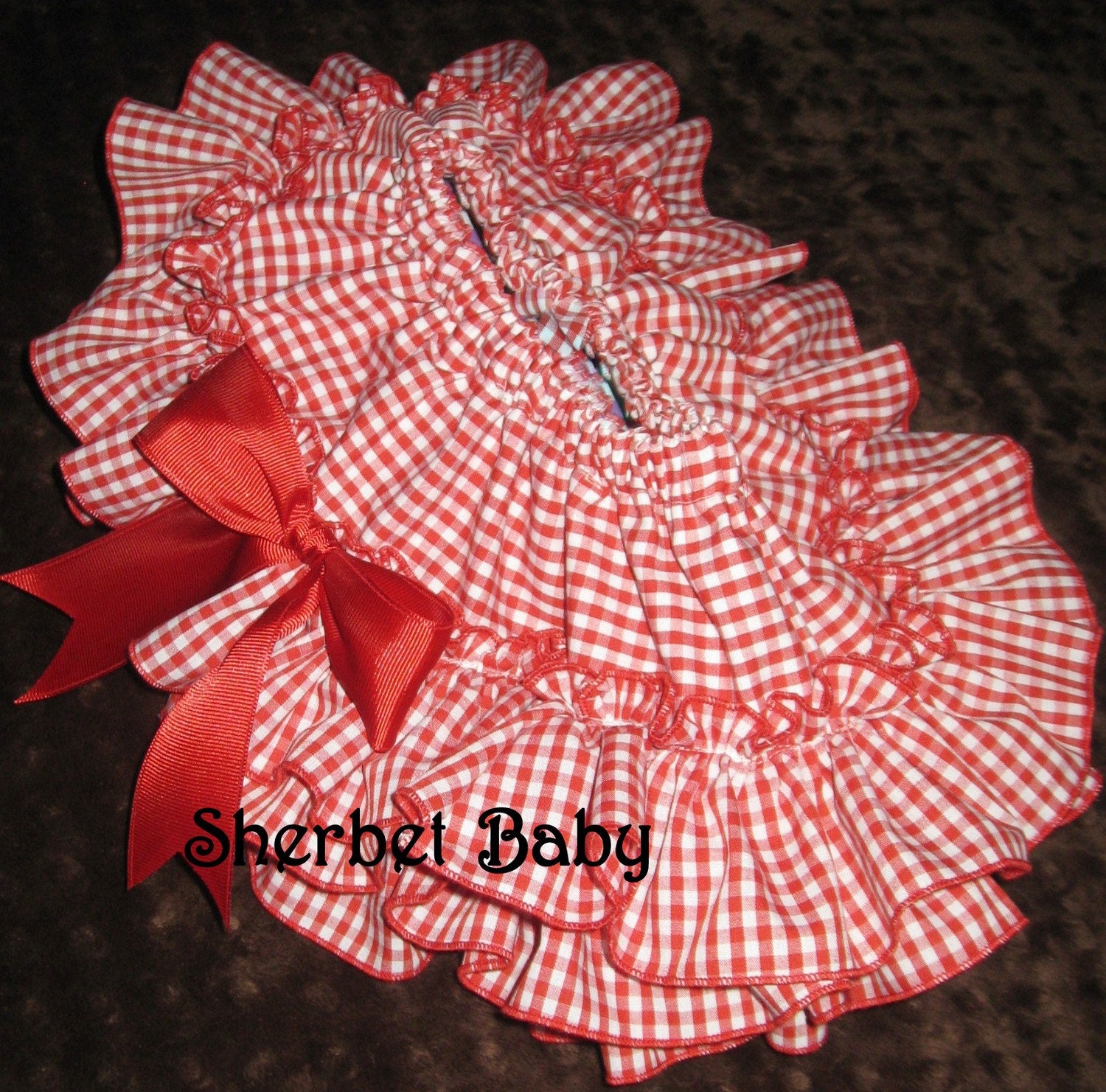 All Around Red Gingham Sassy Pants Ruffle Diaper Cover Bloomers with Bow
